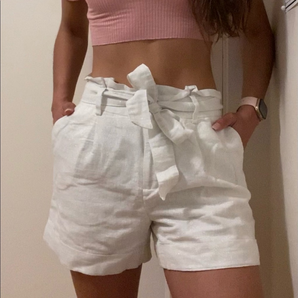 A new day Paperbag-waist white belted shorts